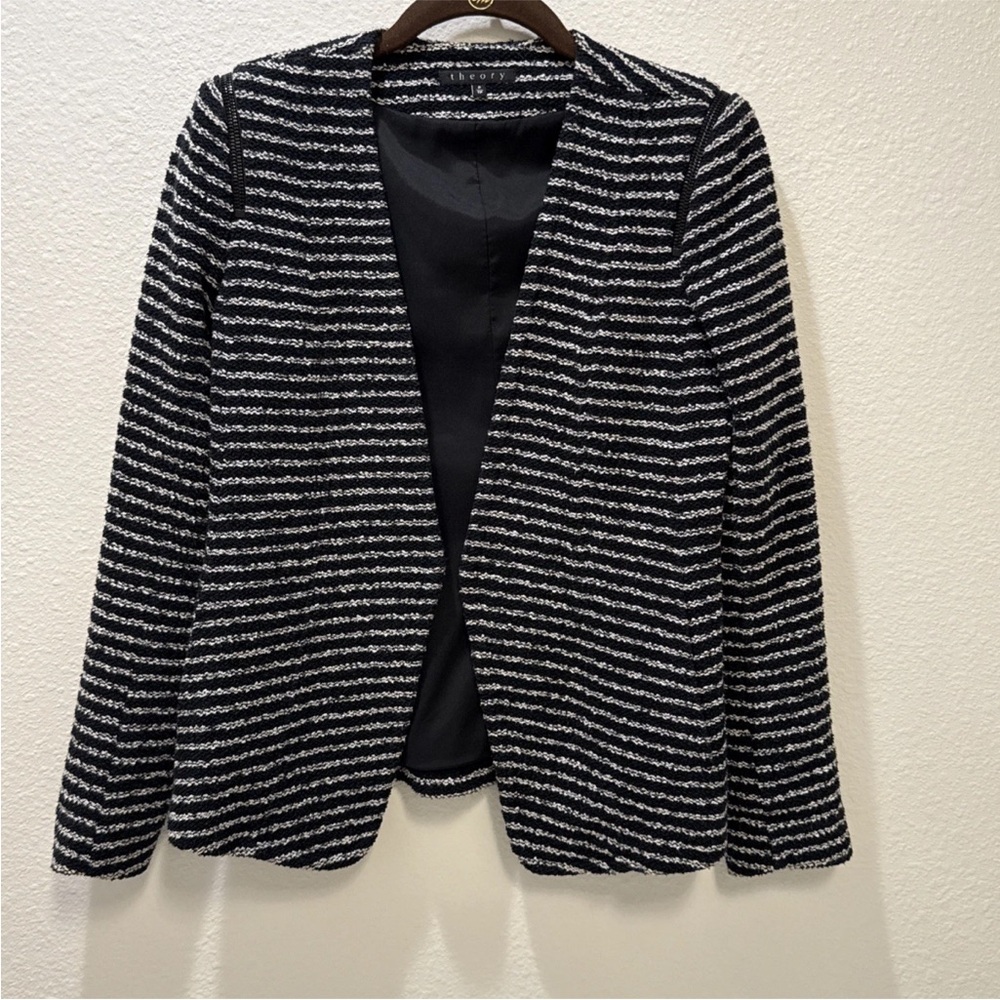 Theory Revolve Purposeful Stripe Yaisa Z Jacket Blazer in Black White Petite TP - Picture 1 of 6